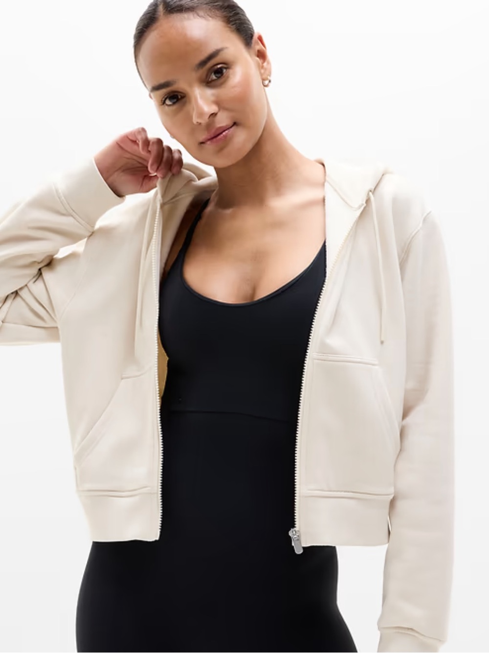 Athleta Forever Fleece Full Zip sweatshirt in Cream